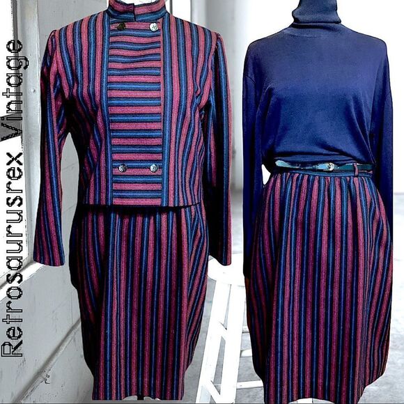 𝅺vintage High Collared Wool Blazer & Skirt Set, That’s Me!, Medium/Large - Picture 1 of 5